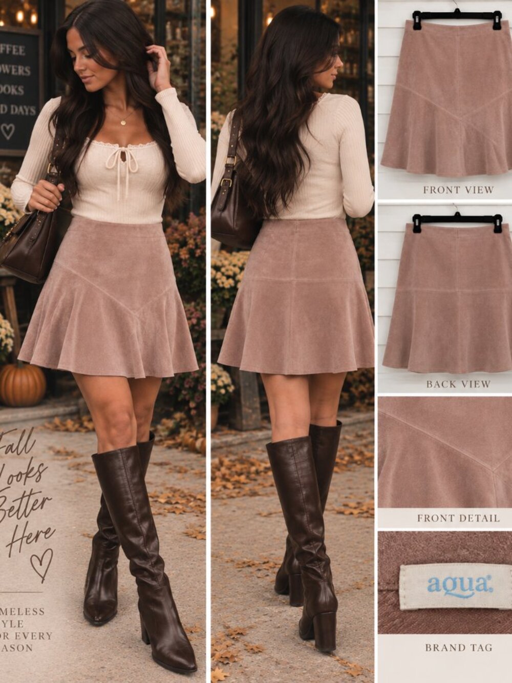 Aqua Genuine Leather Pink Suede Flare Skirt M Y2K Boho Western Feminine Romantic